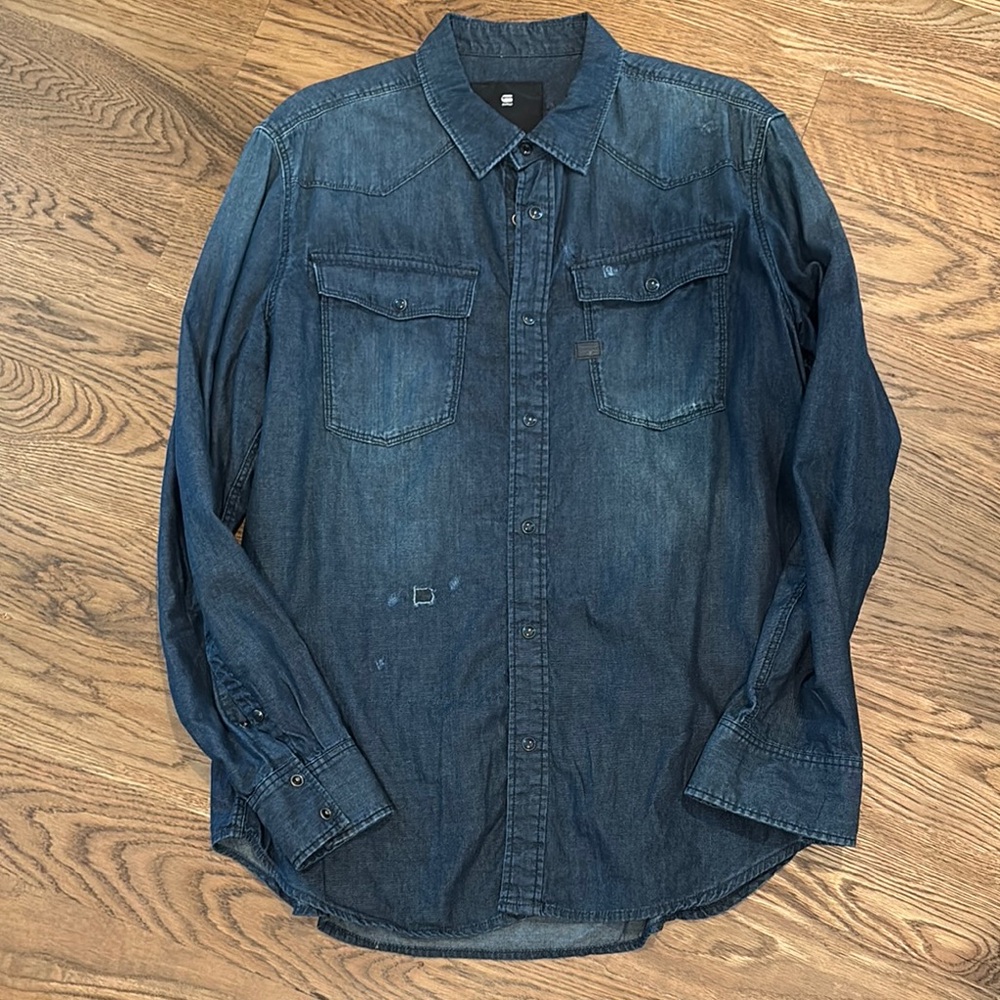 G Star Raw Distressed Denim Long Sleeve Shirt